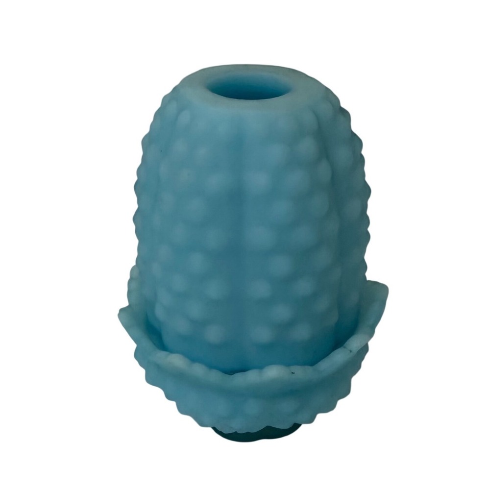Fenton Blue Satin Glass Hobnail Fairy Lamp 2 Piece Votive Candle Holder 4.5"